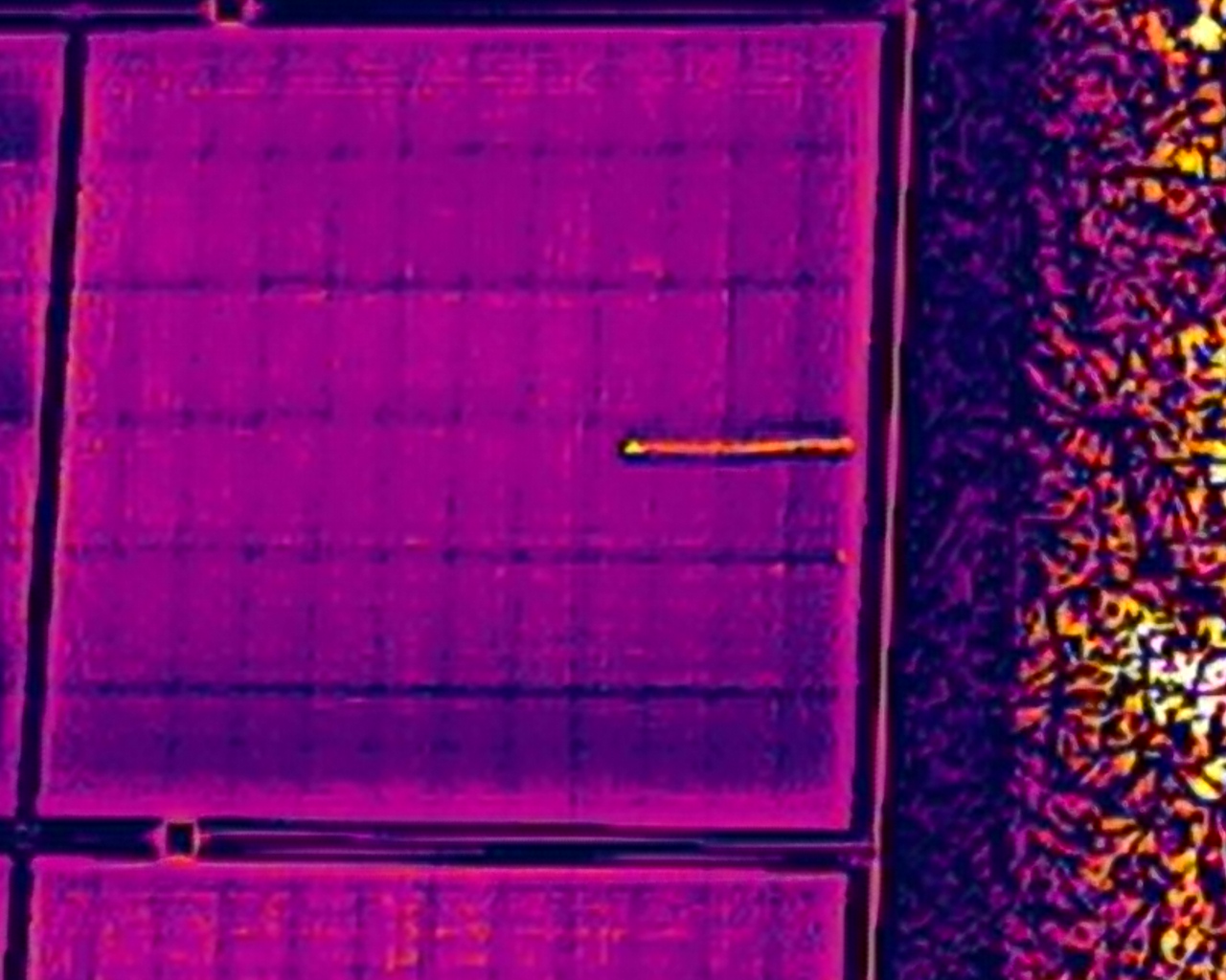Aerial thermal image — Close-range thermal capture of solar panel row